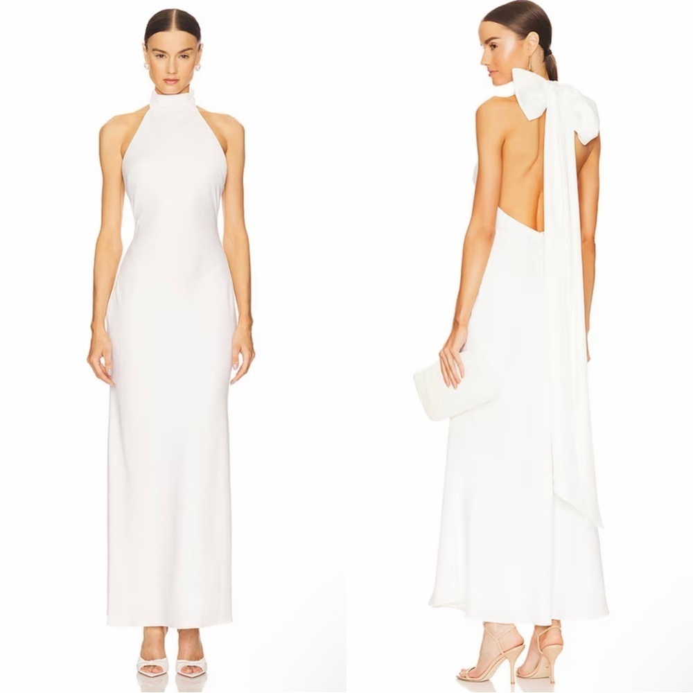 MISHA Evianna Satin Gown in Ivory